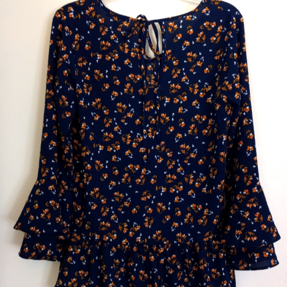 Signature Studios Small blue floral ruffled v-neck top